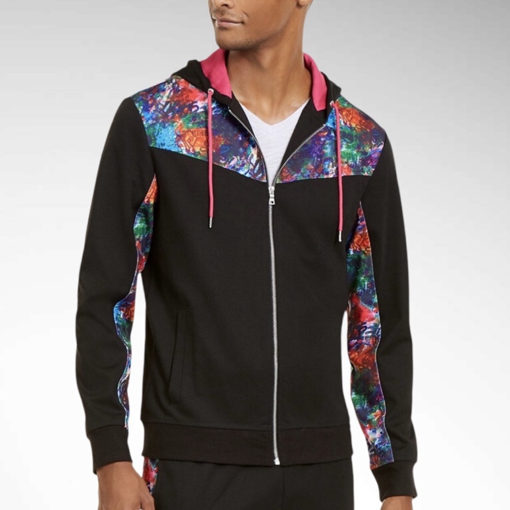 INC International Concepts Men’s Track Zip-Front Hoodie Jacket Abstract Print
